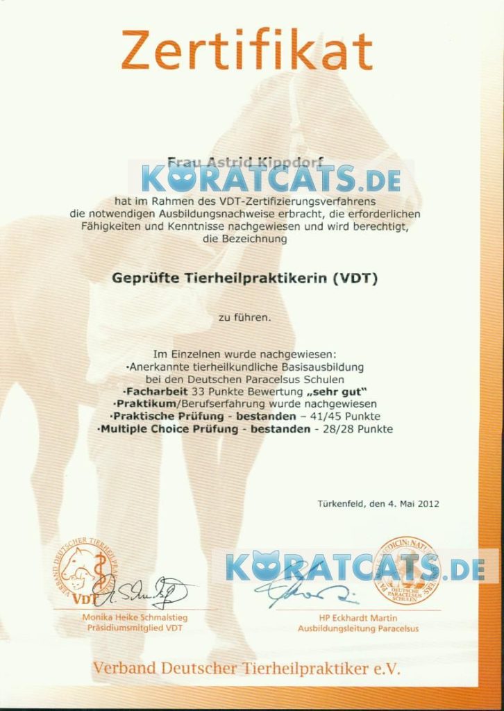 Zertifikat geprüfte Tierheilpraktikerin